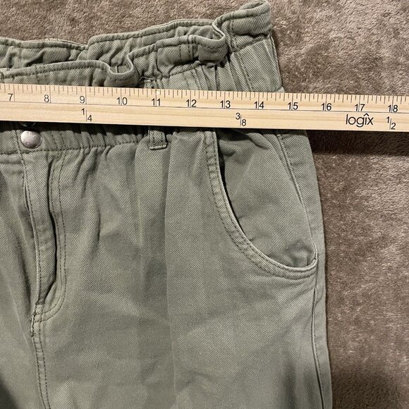 H&M Womens Sage Green Paper Bag Button High Waist Pants Sz 10  Tapered - Picture 10 of 11